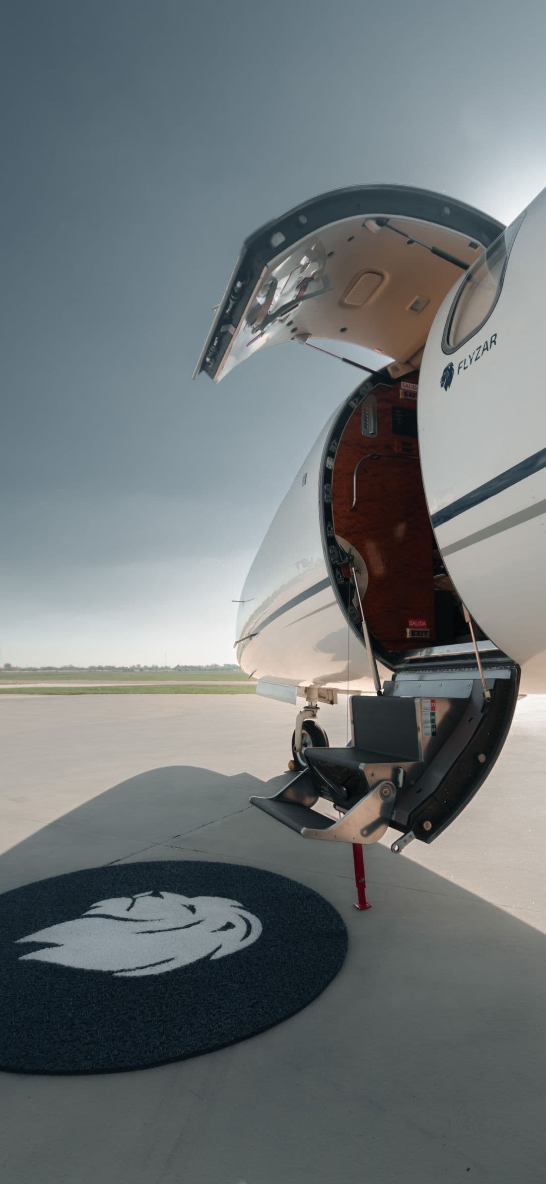 Puerta abierta de un jet de Flyzar